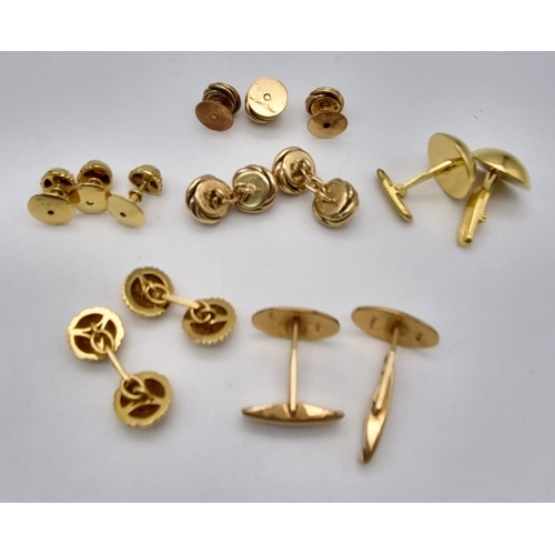 327 - A Mixed Gold Lot to Include: 18K Gold - 2 x set of cufflinks and 3 x burtons, 1 solo earring and a p... 