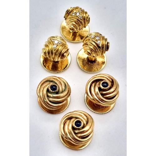 327 - A Mixed Gold Lot to Include: 18K Gold - 2 x set of cufflinks and 3 x burtons, 1 solo earring and a p... 