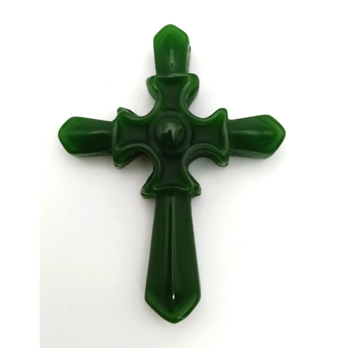 836 - A Green Jade Cross Pendant. 5 x 4cm.