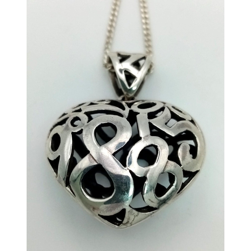 902 - An Excellent Vintage Filigree Silver Celtic Design Large Heart Pendant Necklace. Pendant Measures 3.... 