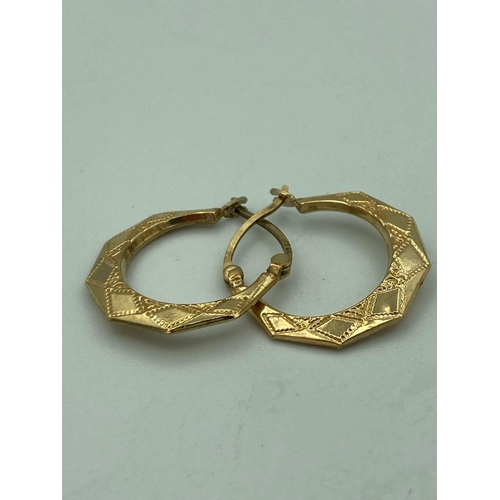 128 - 9 carat GOLD geometric design HOOP EARRINGS. 1.24 grams.