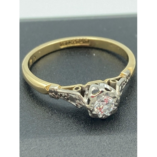 35 - Ladies vintage 18 carat GOLD and DIAMOND SOLITAIRE RING , having round brilliant cut Diamond mounted... 