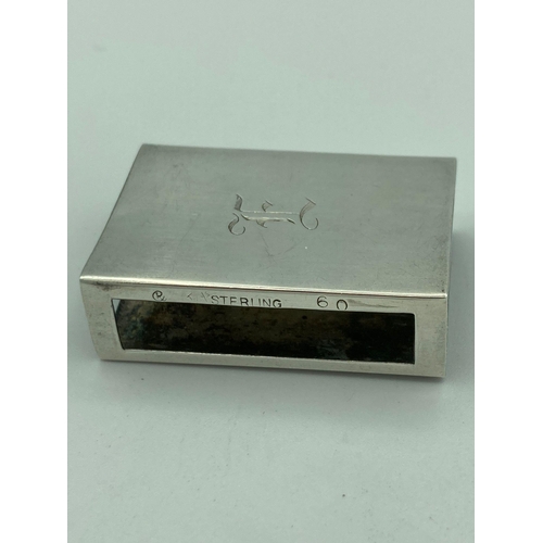 385 - Vintage SILVER MATCHBOX cover in excellent condition having monogram to top.