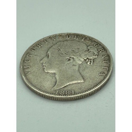 77 - Victorian SILVER HALF CROWN 1881 in very fine condition with early head.