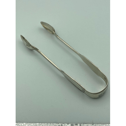 98 - Antique pair of large SILVER SUGAR TONGS with rare hallmark for  John Stone,Exeter 1859. Larger than... 