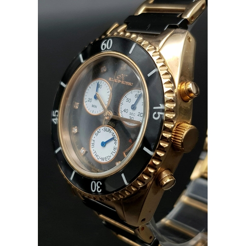 1039 - A Klaus Kobec Ceramic and Gilded Chronograph Gents Watch. Black ceramic and gilded strap and case - ... 