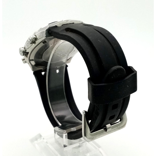 53 - A Buler Chronograph Explorer Gents Watch. Black rubber strap. Steel case - 45mm. Multi-coloured dial... 
