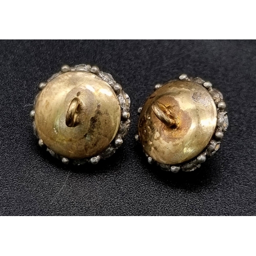 654 - A Georgian Black Dot Paste Brooch along with a Pair of Antique Foil Backed Paste Buttons. 14mm butto... 