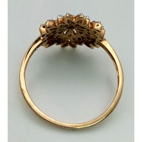 850 - 9k yellow gold diamond set spray cluster ring. 2.2g, size P1/2.