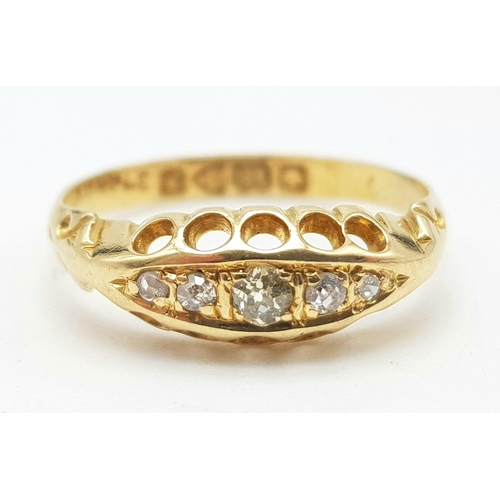 864 - 9k yellow gold vintage stone old cut diamond ring. 1.7g, size G.