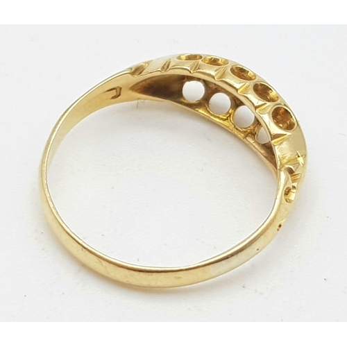 864 - 9k yellow gold vintage stone old cut diamond ring. 1.7g, size G.