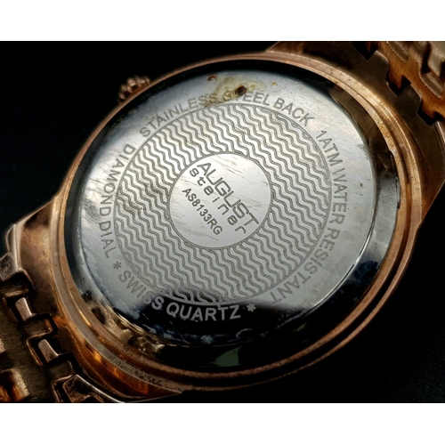 919 - An August Steiner Diamond Dial Gilded Ladies Watch. Case - 30cm. White dial. Quartz movement. In ver... 