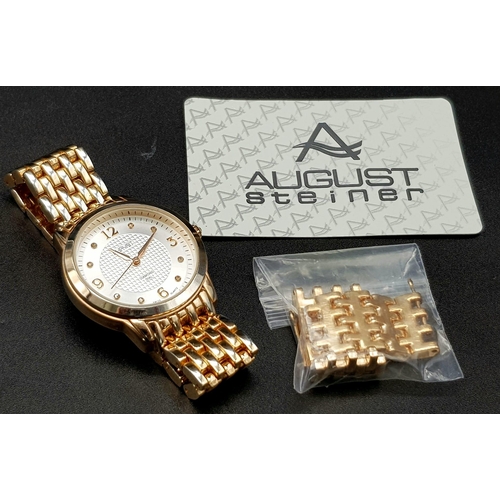 919 - An August Steiner Diamond Dial Gilded Ladies Watch. Case - 30cm. White dial. Quartz movement. In ver... 