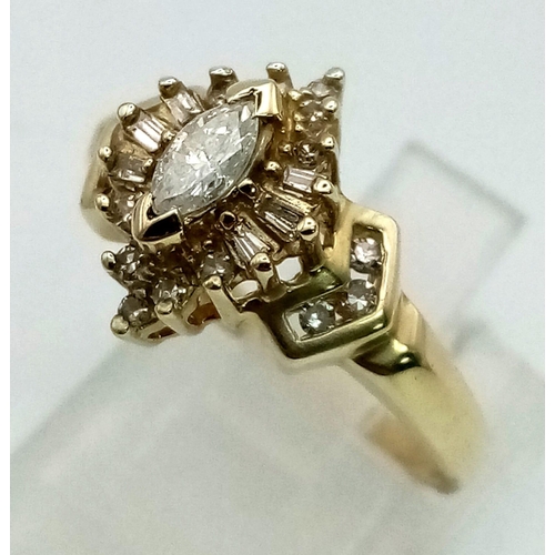 216 - 18k yellow gold diamond cluster ring. 0.50ct, 3.1g, size N.