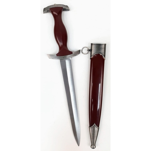 320 - Very Good Condition Full Size Retrospective Copy of a Third Reich SA Dagger Metal and Burgundy Compo... 