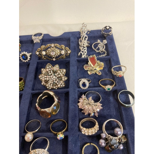 413 - Large interesting selection of dress rings to include Silver tone,gold tone, jewelled, enamel etc. P... 