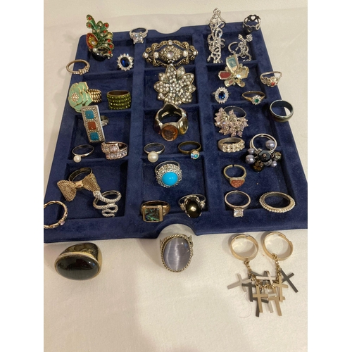 413 - Large interesting selection of dress rings to include Silver tone,gold tone, jewelled, enamel etc. P... 