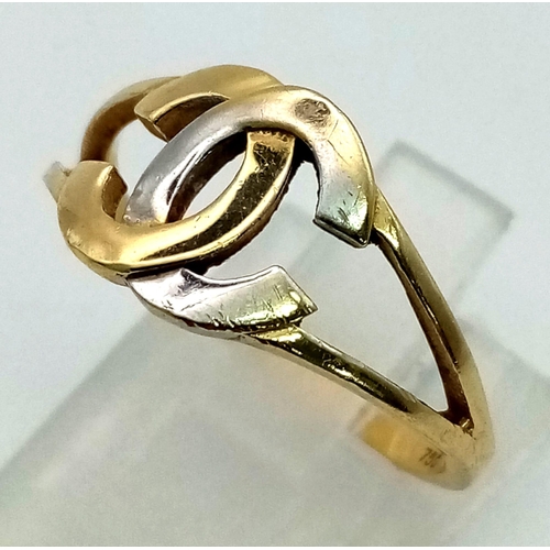 704 - 18k two colour CC designed ring. 208g, size Q.