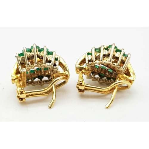 71 - 14K YELLOW GOLD DIAMOND AND EMERALD STUD EARRINGS 
WEIGHS 8.8G