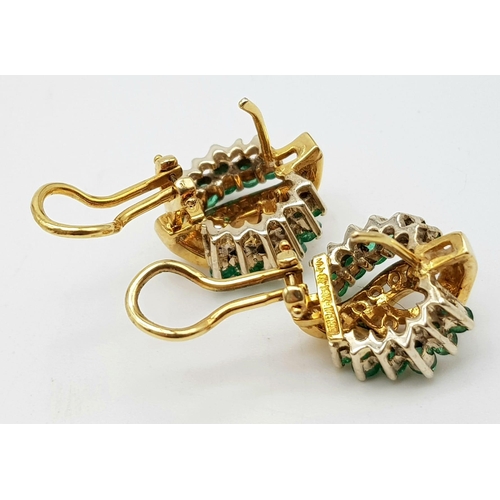 71 - 14K YELLOW GOLD DIAMOND AND EMERALD STUD EARRINGS 
WEIGHS 8.8G