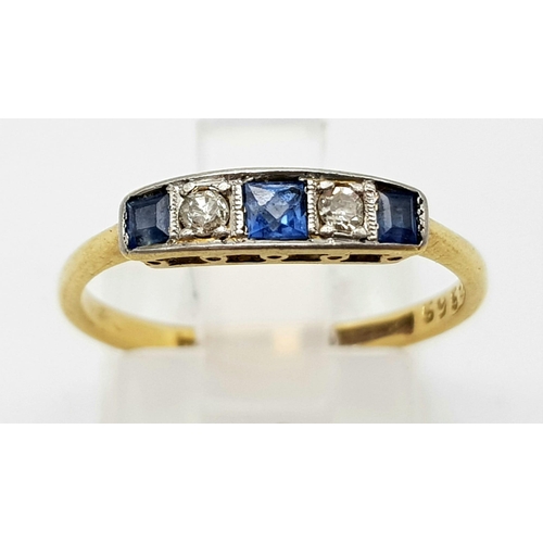 710 - 18K YELLOW GOLD AND PLATINUM VINTAGE DIAMOND AND SAPPHIRE 5 STONE RING
WEIGHS 2.1G
SIZE O