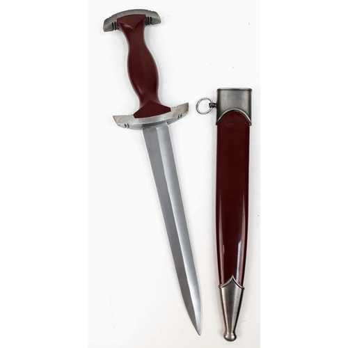 909 - Very Good Condition Full Size Retrospective Copy of a Third Reich SA Dagger Metal and Burgundy Compo... 