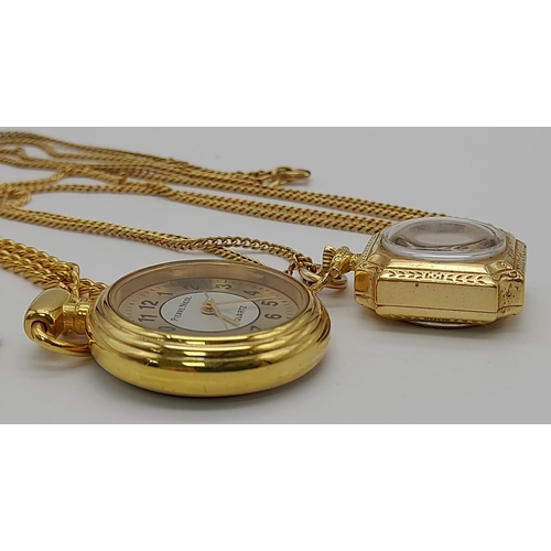 967 - Two pendant watches with chains:
An antique style ROAMER watch, manual movement with chain (70 cm lo... 