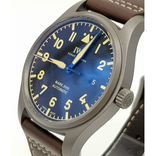 46 - An IWC Automatic Mark XVIII Gents watch. Brown calfskin strap. Ceramic case - 41mm. With papers and ... 