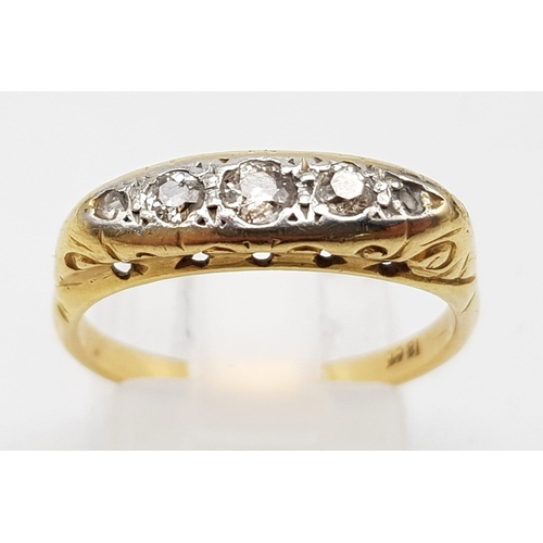 728 - 18K YELLOW GOLD VINTAGE 5 STONE DIAMOND RING 
WEIGHS 4.2G
SIZE O