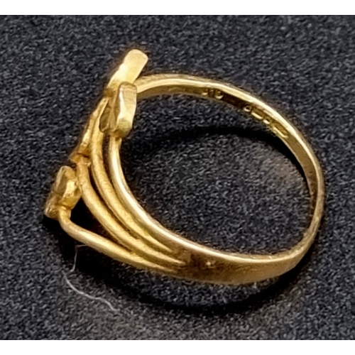 856 - A 22k Yellow Gold Ring (slightly bent so A/F) and a broken 9k stone set ring - A/F. 22k ring - 2.1g ... 