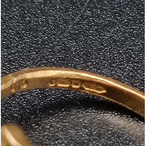 856 - A 22k Yellow Gold Ring (slightly bent so A/F) and a broken 9k stone set ring - A/F. 22k ring - 2.1g ... 