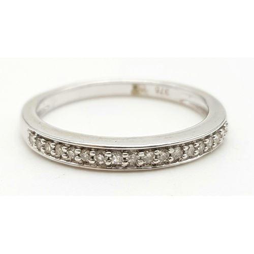 871 - 9k white gold, diamond, 1/2 eternity ring. 024ct, 1.8g, size J.