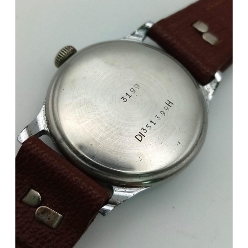 439 - A VINTAGE HELVETIA WRIST WATCH WITH SECOND HAND SUBDIAL AND LEATHER STRAP . FWO  34mm