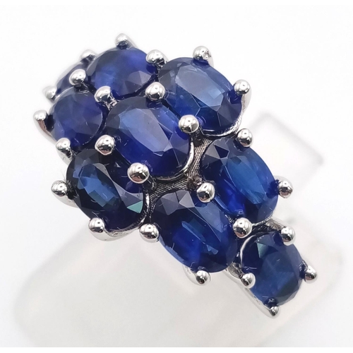 675 - New Limited Edition of 80 Pieces Sterling Silver 9 Stone Blue Kyanite Ring Size K. 5.4 Carats Total,... 