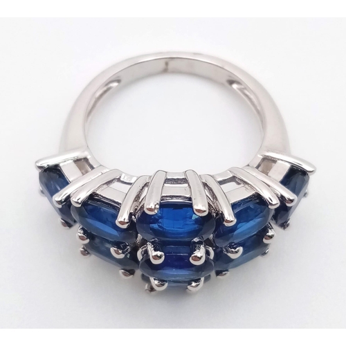 675 - New Limited Edition of 80 Pieces Sterling Silver 9 Stone Blue Kyanite Ring Size K. 5.4 Carats Total,... 