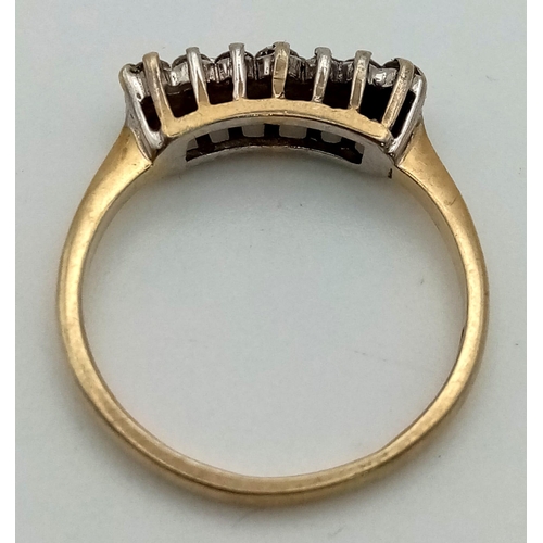 857 - 9k yellow gold diamond two row ring, hallmarked year 2000. 0.23ct, 2g, size K.