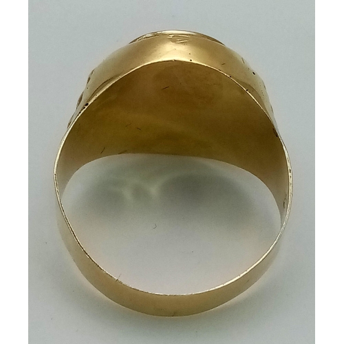 861 - A 14 K yellow gold ring with white gold highlights and the BMW logo on top. Ring size: Y, weight: 5.... 