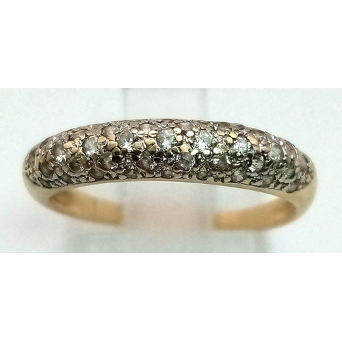 878 - 9k yellow gold diamond band ring. 0.30ct, 1.8g, size M.