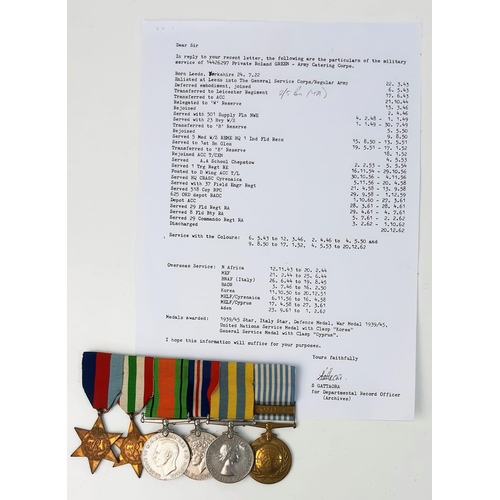 557 - Group of six campaign medals, consisting of 1939-45 Star, Italy Star, Defence
Medal, War Medal 1939-... 