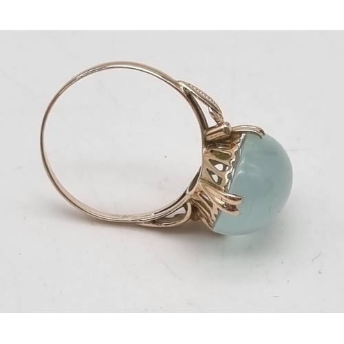 775 - A 10ct star aquamarine set in 9k yellow gold. (Tested). A very unique and statement ring for all tho... 