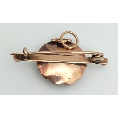 551 - An Early Georgian High Karat Gold Memorial Brooch/Pendant. Graduated pearl decoration. 3cm. 4g total... 