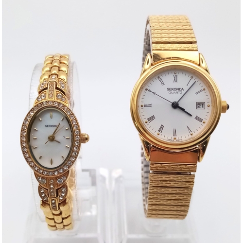 885 - 2 x Sekonda gold tone bracelet watches. watch in full working order, as found.