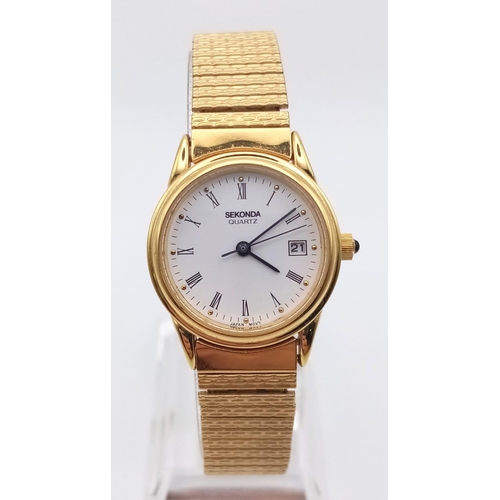 885 - 2 x Sekonda gold tone bracelet watches. watch in full working order, as found.