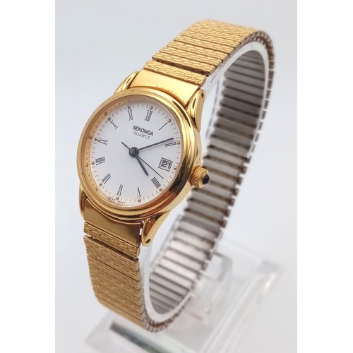 885 - 2 x Sekonda gold tone bracelet watches. watch in full working order, as found.