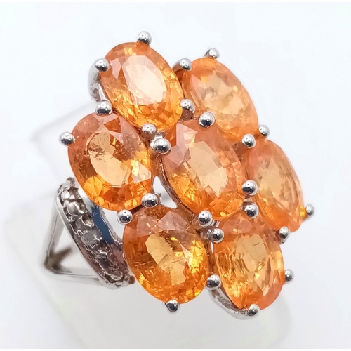 930 - New Limited Edition of 63 Pieces Sterling Silver Tangerine Garnet & Diamond Ring Size J. 8.11 Total ... 