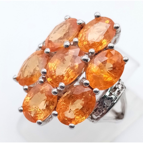 930 - New Limited Edition of 63 Pieces Sterling Silver Tangerine Garnet & Diamond Ring Size J. 8.11 Total ... 