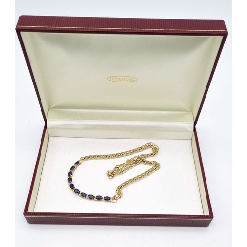 163 - An 18 K yellow gold necklace with wonderful oval cut royal blue sapphires and diamonds. Length: 36 c... 