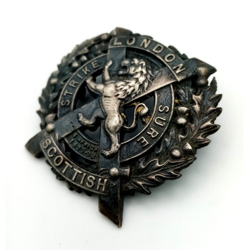 317 - WW1 British London Scottish Officers Silver Cap Badge.