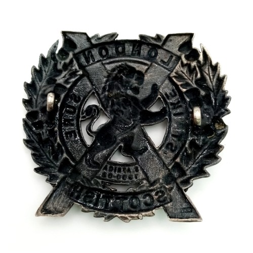 317 - WW1 British London Scottish Officers Silver Cap Badge.