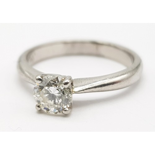 170 - A Platinum Diamond Solitaire Ring. Brilliant round-cut diamond - 0.55ct. Size K. 4.36g total weight.... 